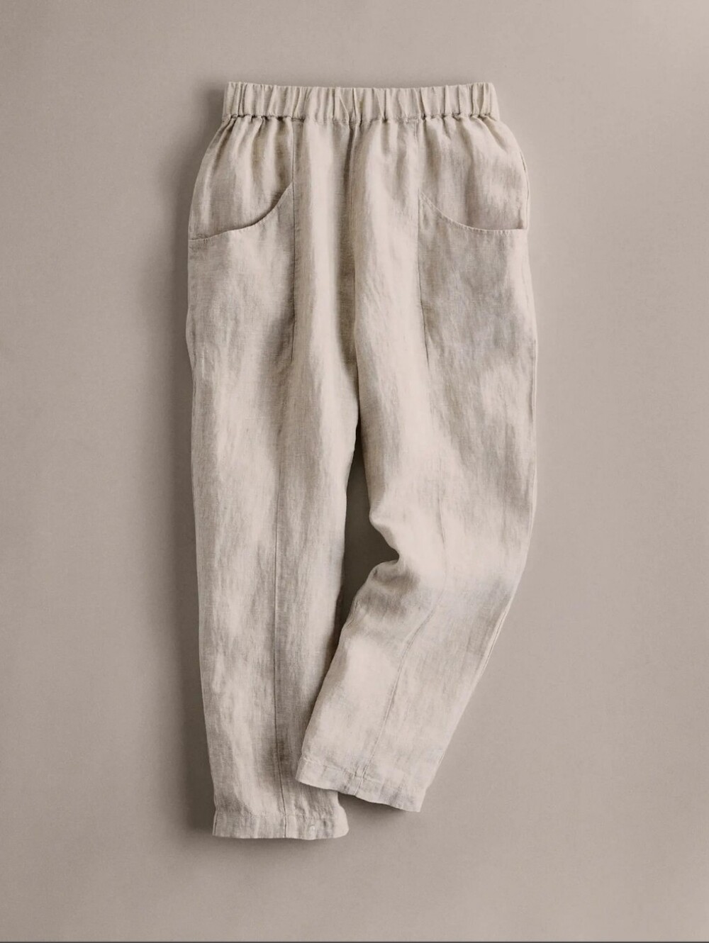 QUINCE 100% EUROPEAN LINEN TAPERED ANKLE PANTS SAND SIZE L